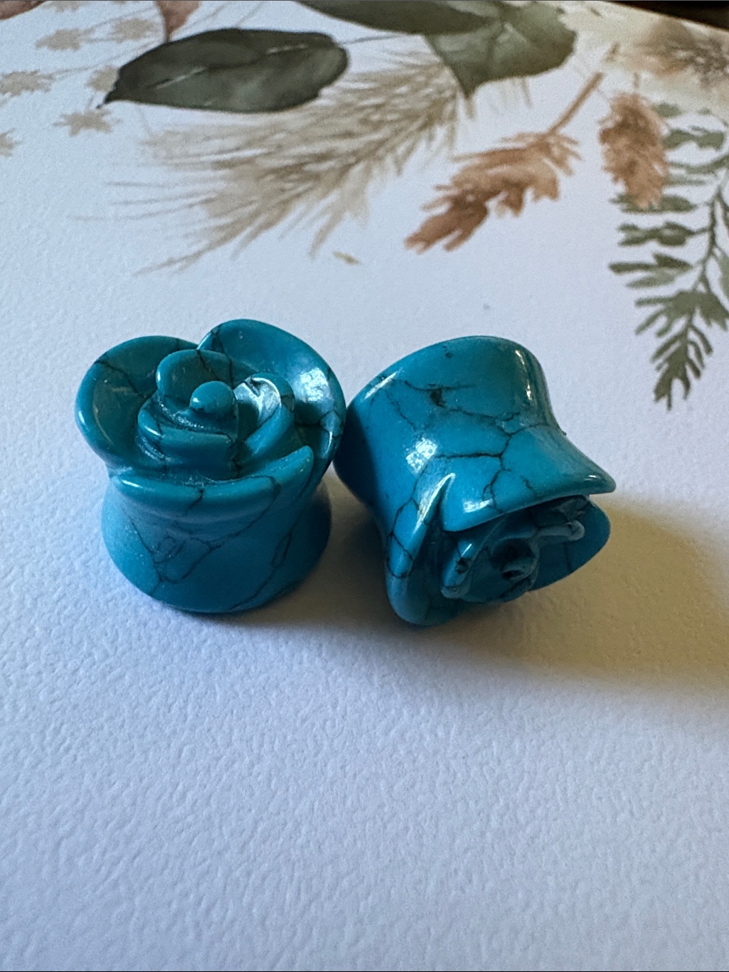 Turquoise Rose Carved Ear Gauge Plugs  916 14mm